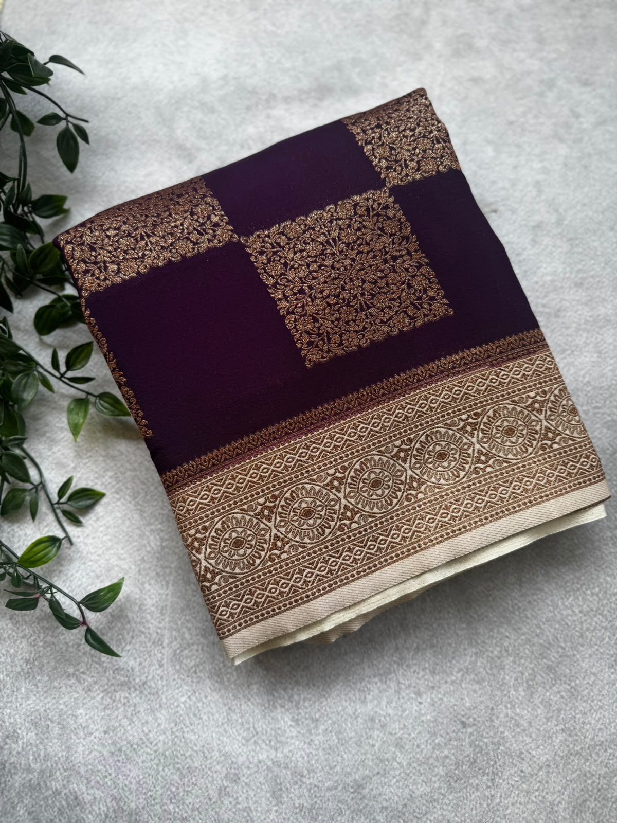 Wine checks banarasi crepe saree
