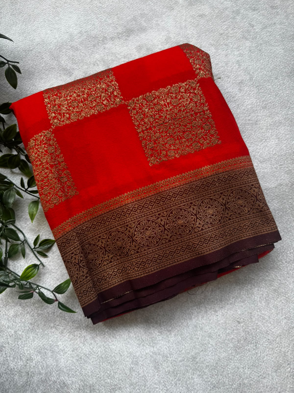 Red checks banarasi crepe saree