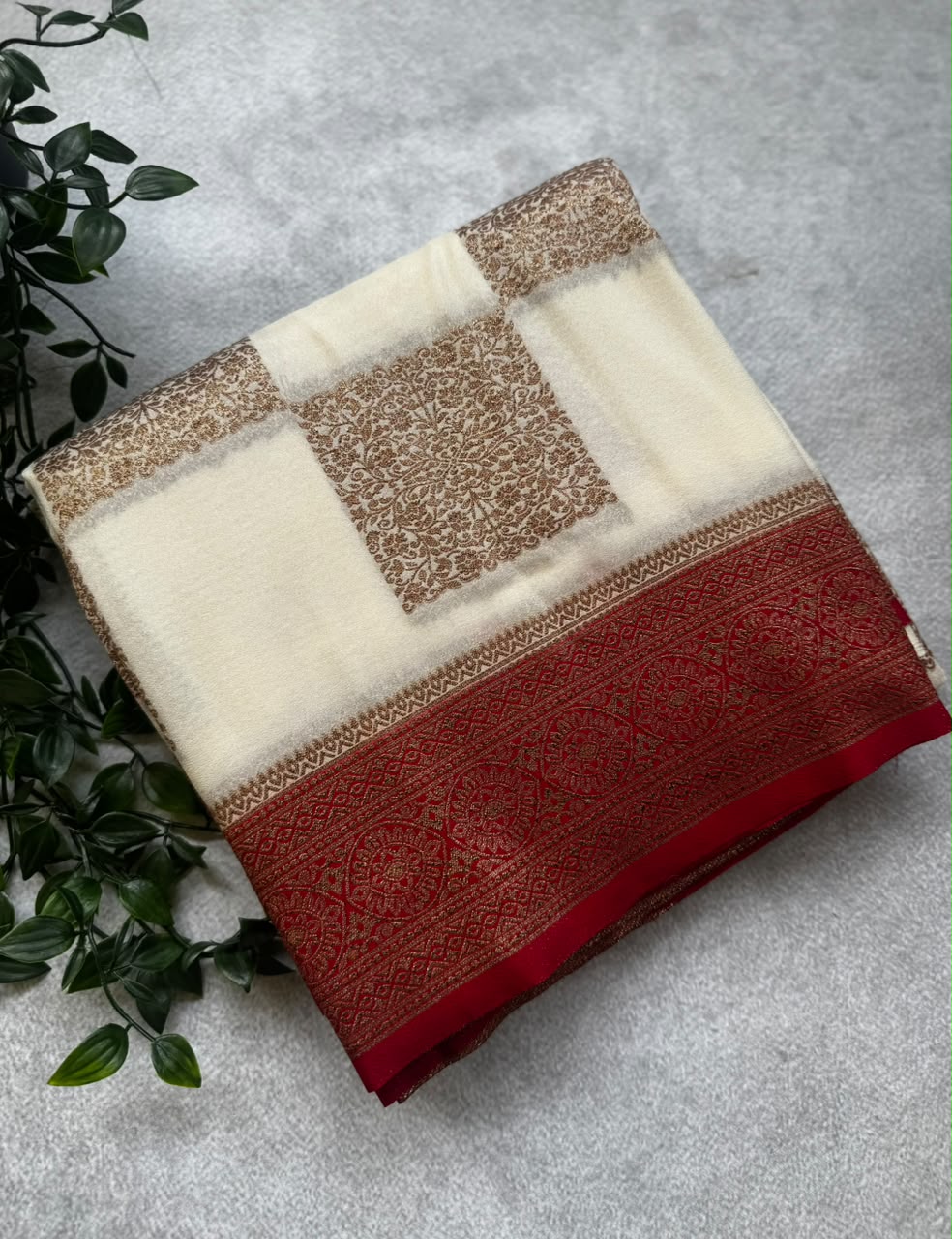 Cream checks banarasi crepe saree