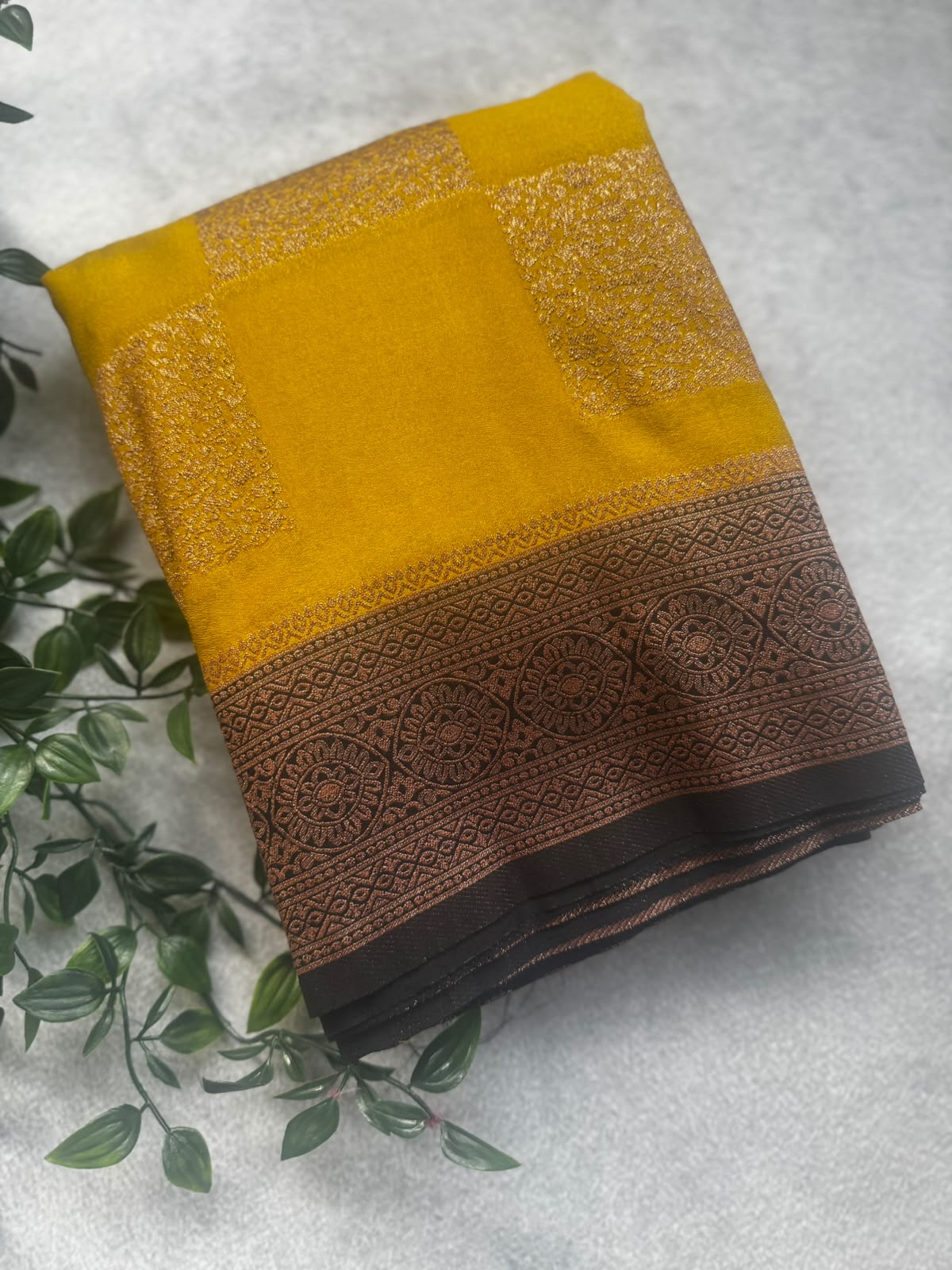 Mustard checks banarasi crepe saree