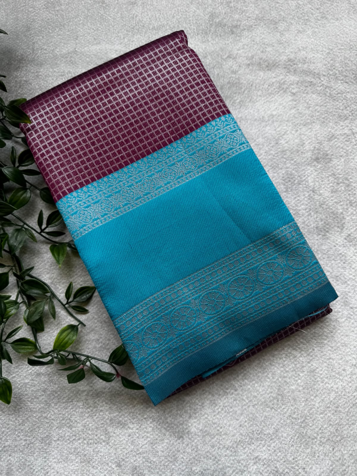 Magenta checks crepe saree