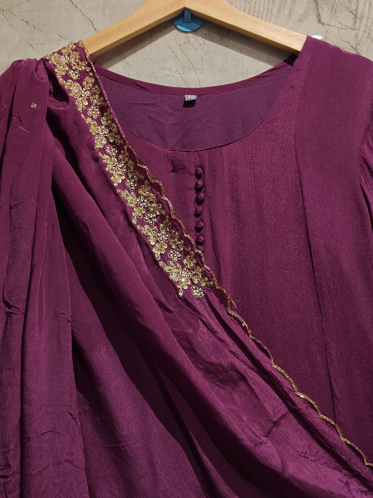 Megenta Chinnon Hand Embroidery Airline Kurtha 57