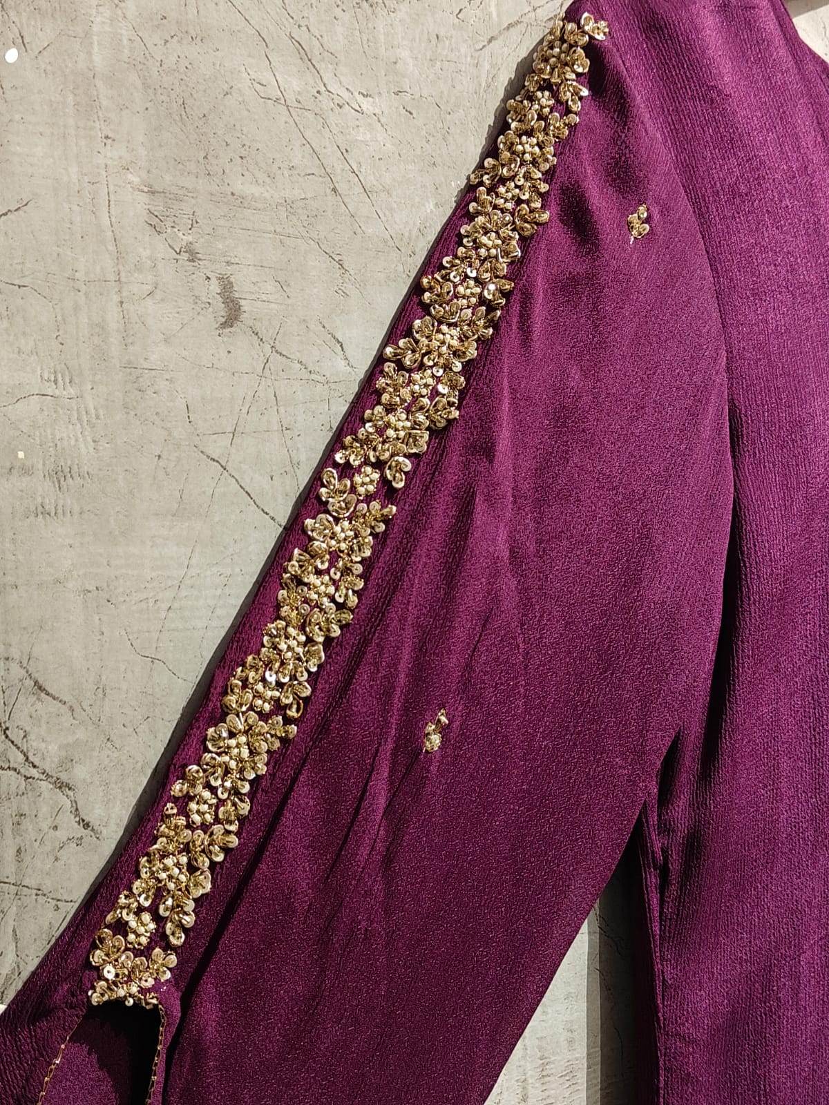 Wine Chinnon Hand Embroidery Airline Kurtha 404