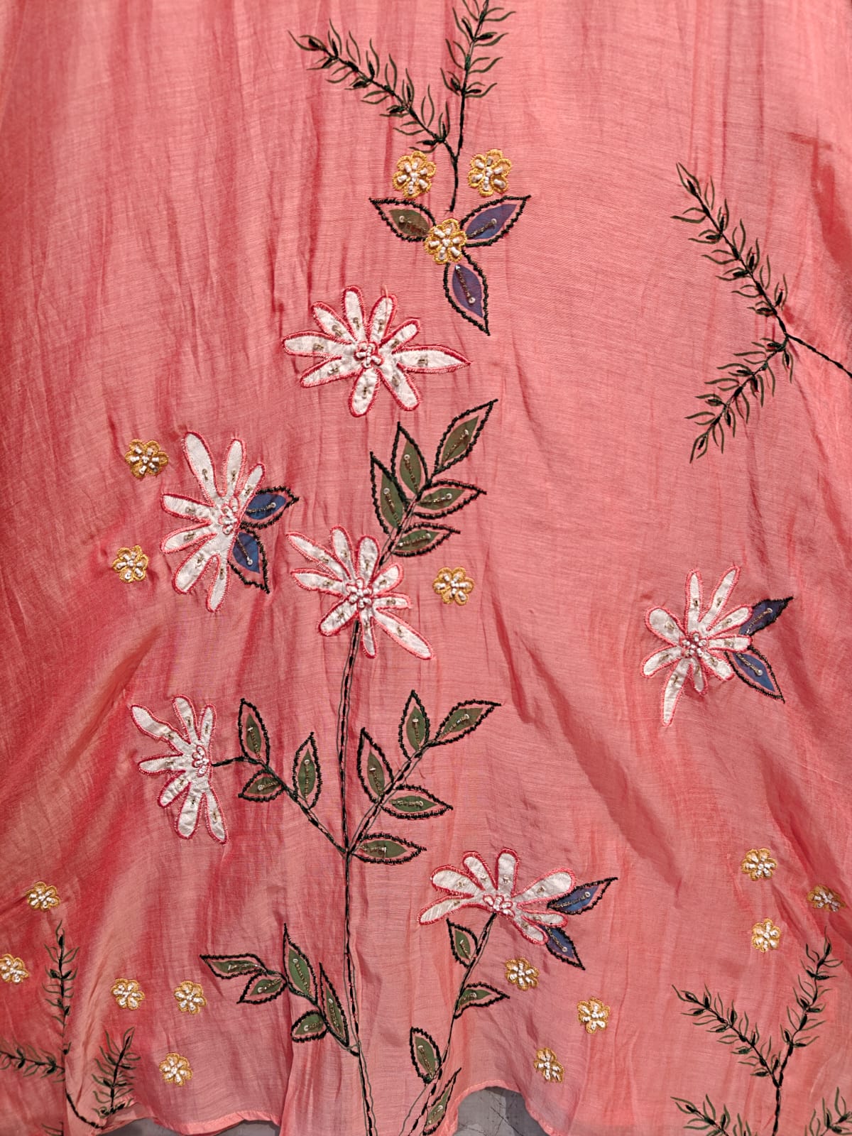 Baby pink Mul Chanderi Thread Embroidery A Line Kurtha 447