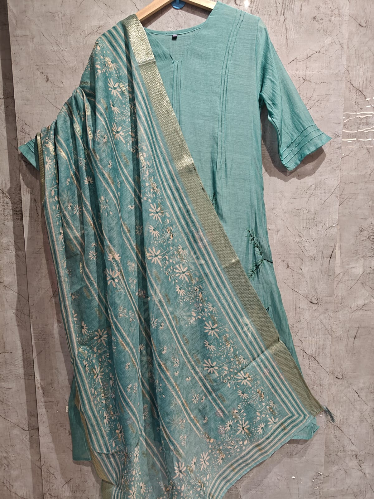 Sky blue Mul Chanderi Thread Embroidery A Line Kurtha 447