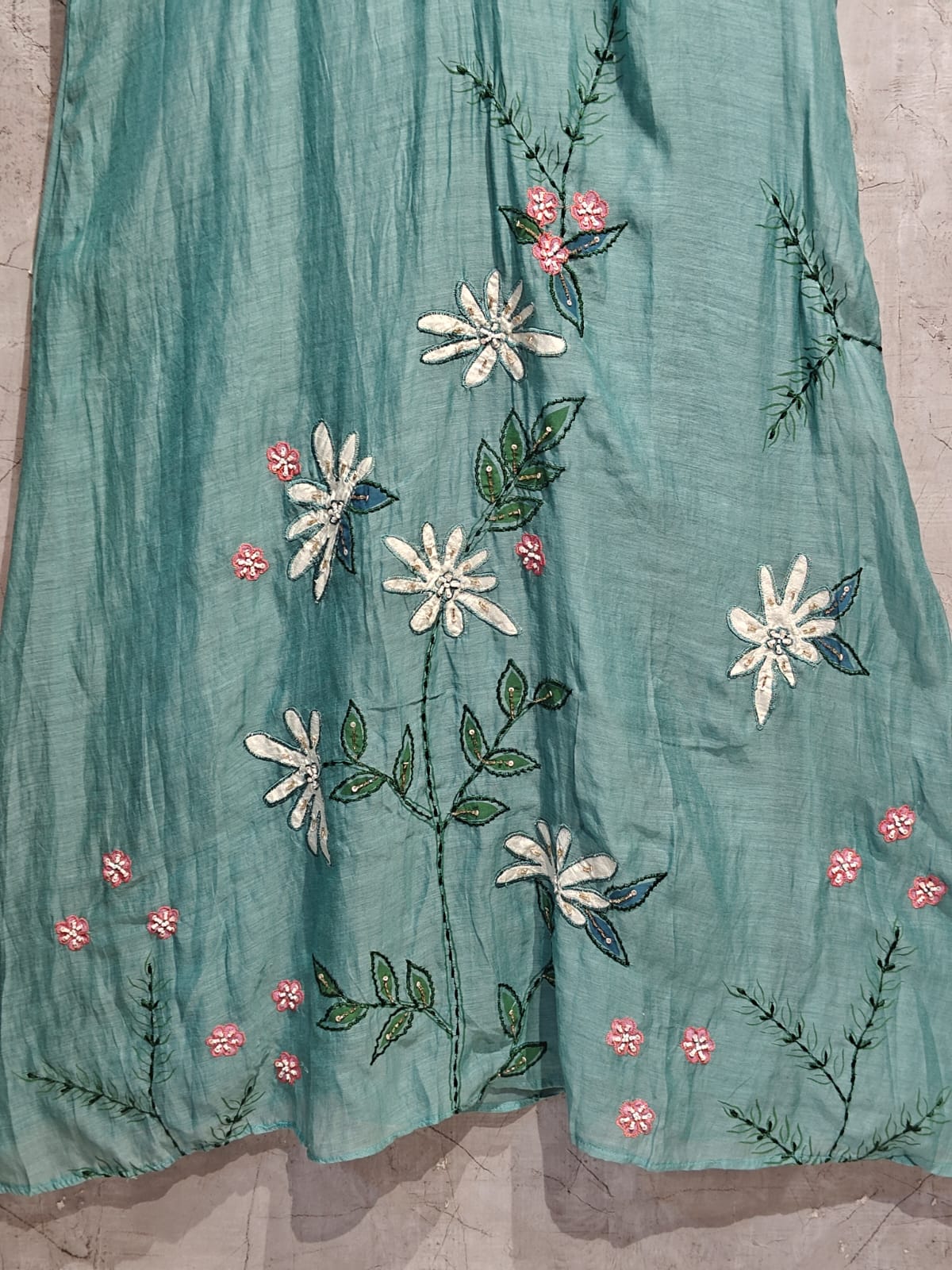 Sky blue Mul Chanderi Thread Embroidery A Line Kurtha 447