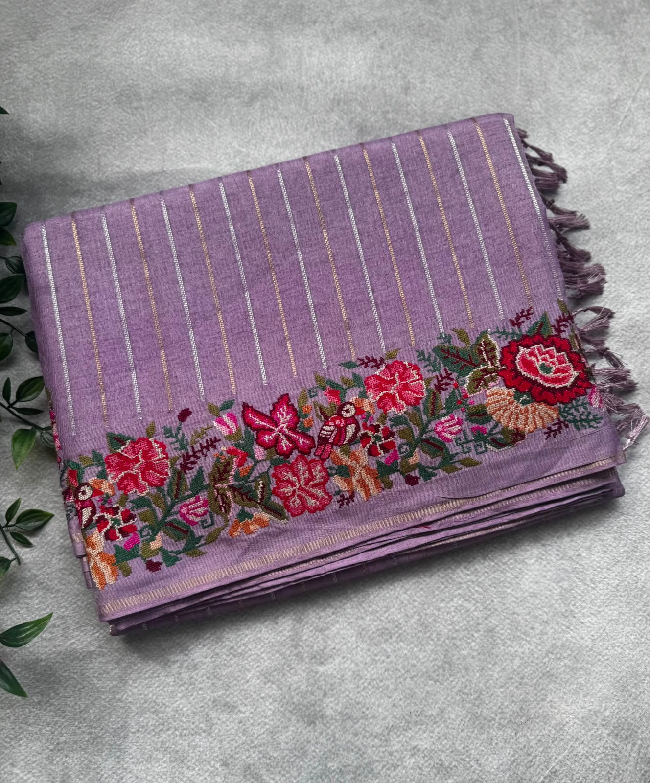 Lavender stripes tussar georgette saree