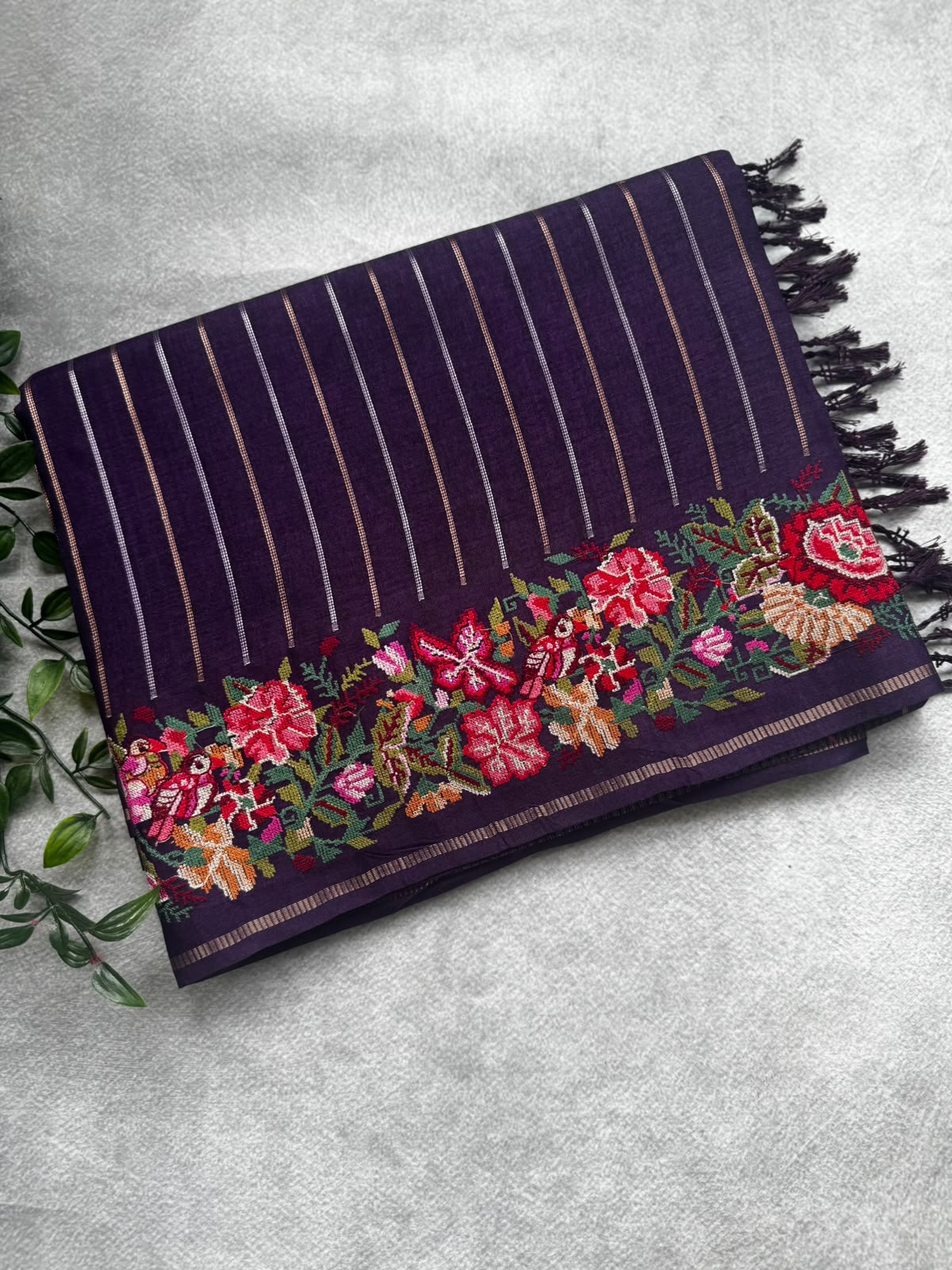 Purple stripes tussar georgette saree