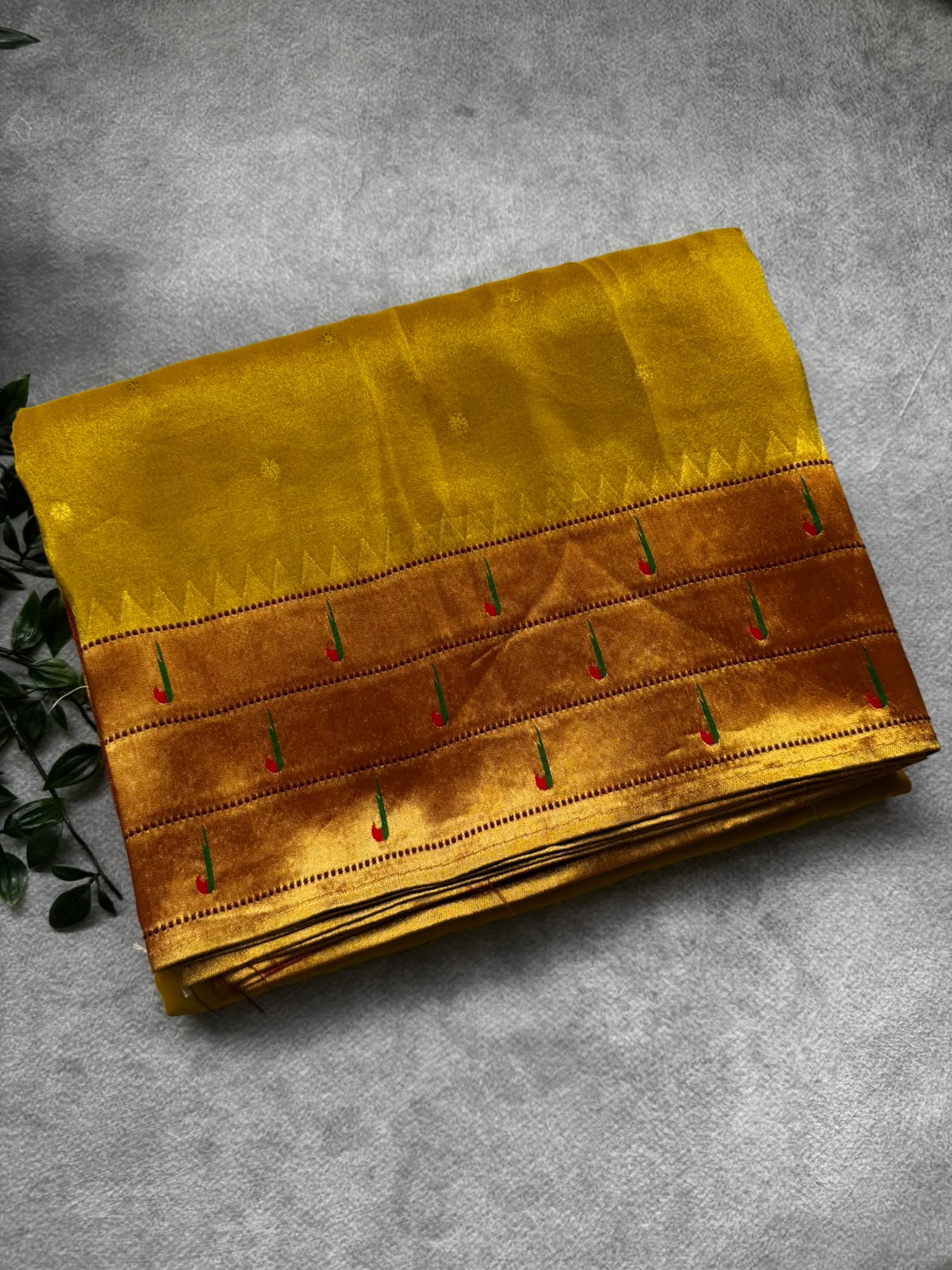Yellow small butta tissue paithani border saree