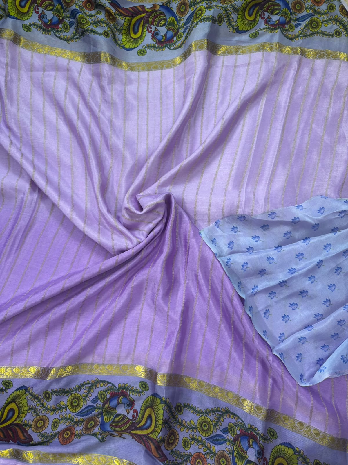 Lilac wrinkle crepe digital print border saree