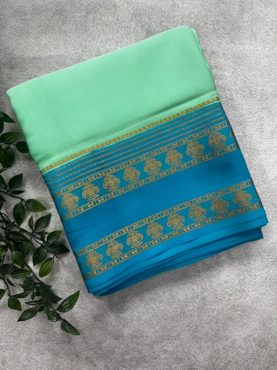 Green gandaberunda border pure mysore silk saree GB107