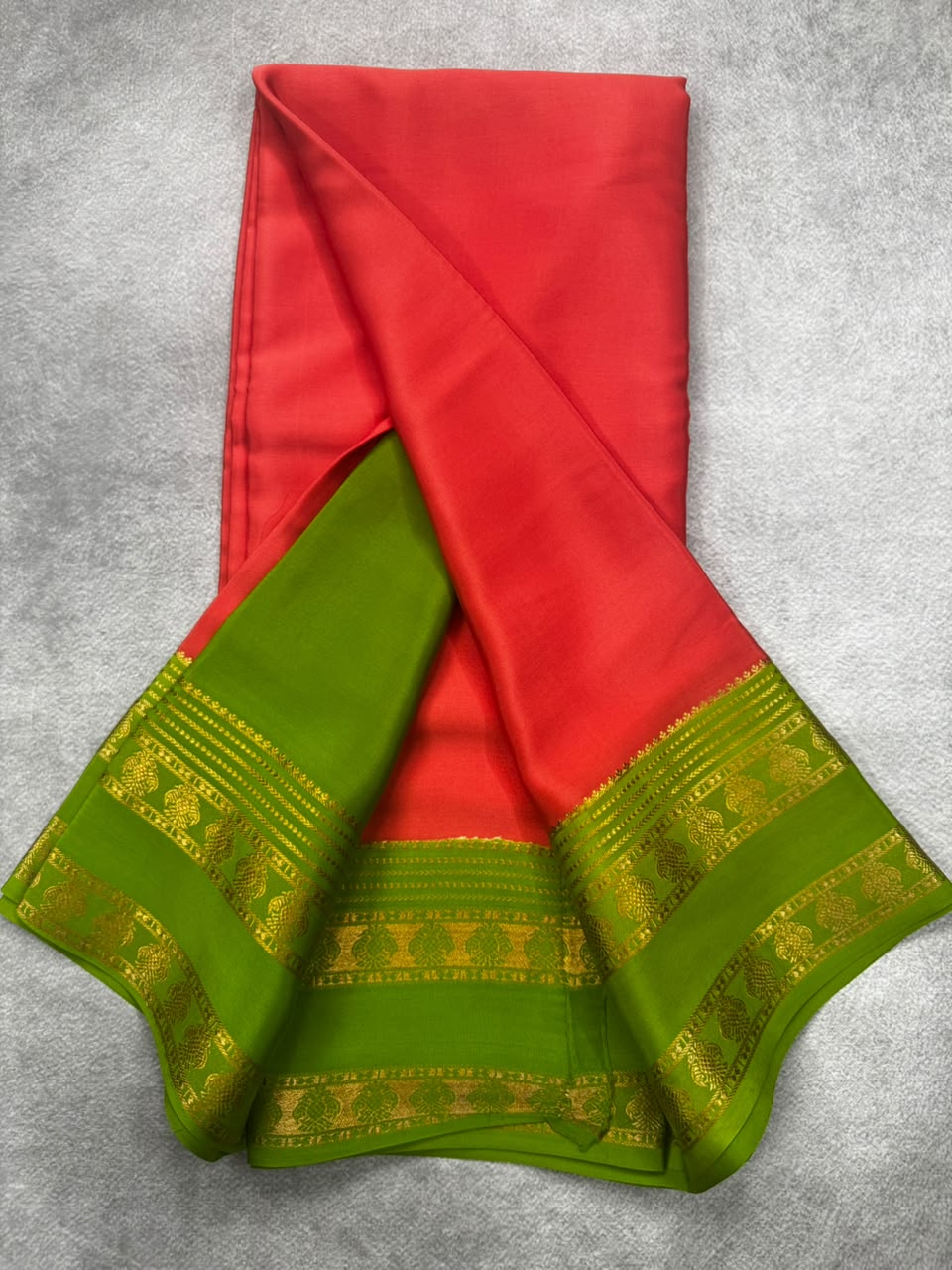 Peach gandaberunda border pure mysore silk saree GB107