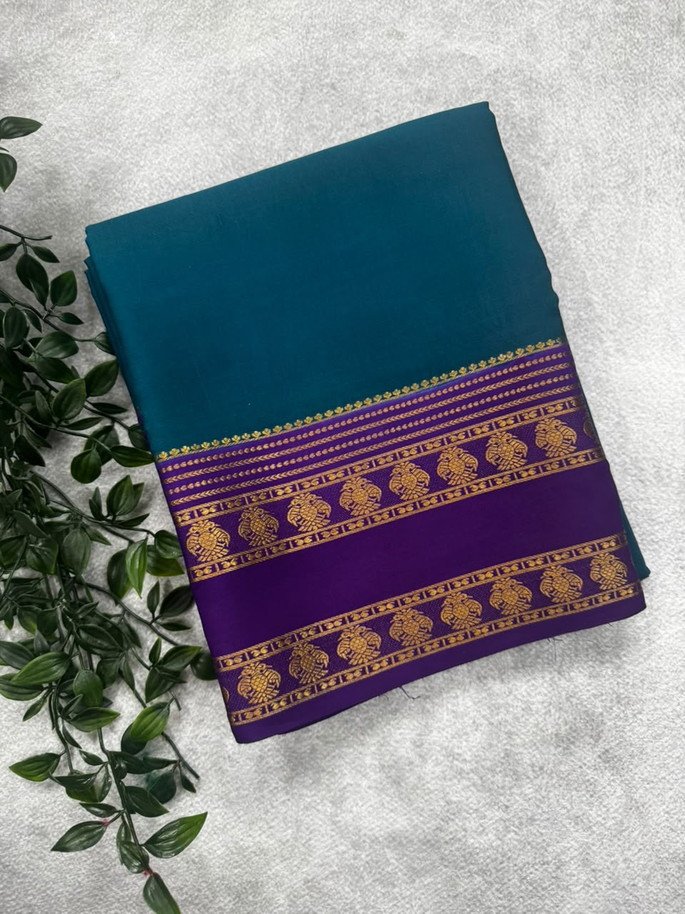 Peacock blue gandaberunda border pure mysore silk saree GB107