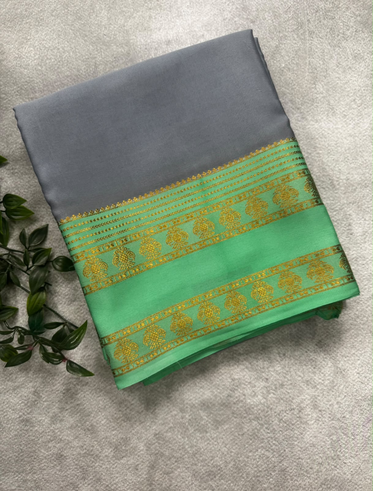 Grey gandaberunda border pure mysore silk saree GB107