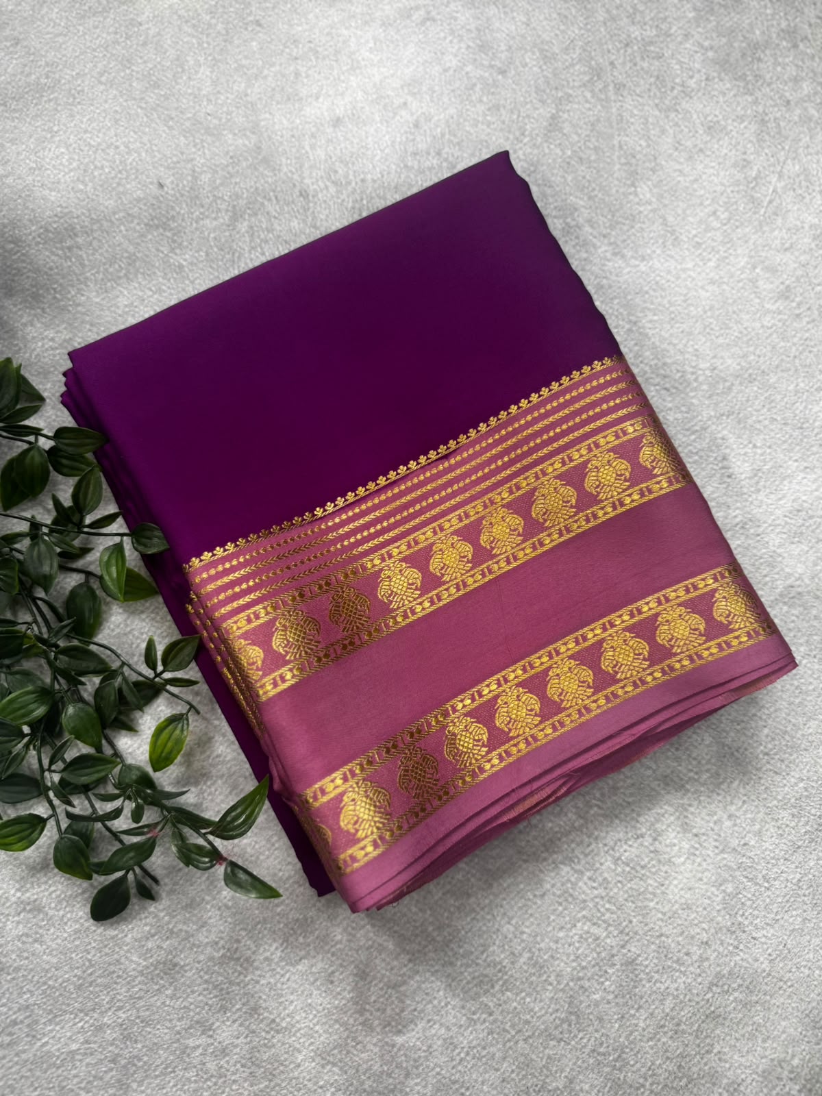 Purple gandaberunda border pure mysore silk saree GB107