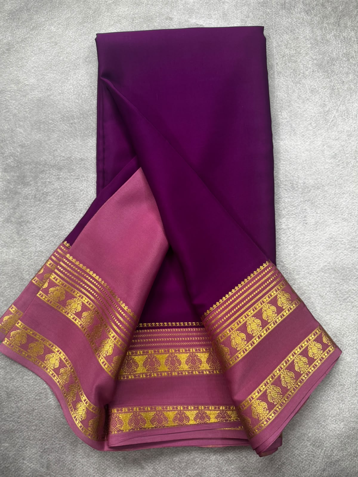 Purple gandaberunda border pure mysore silk saree GB107