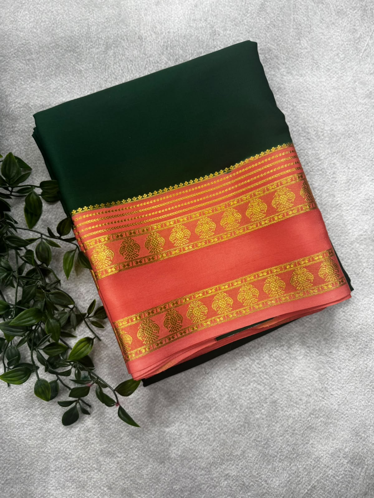 Bottle green gandaberunda border pure mysore silk saree GB107