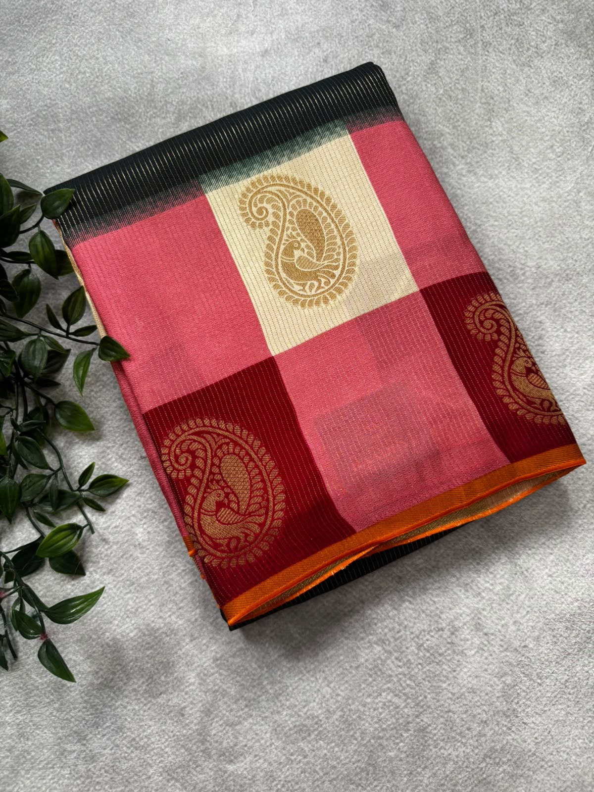 Bottle green checks crepe 107 saree