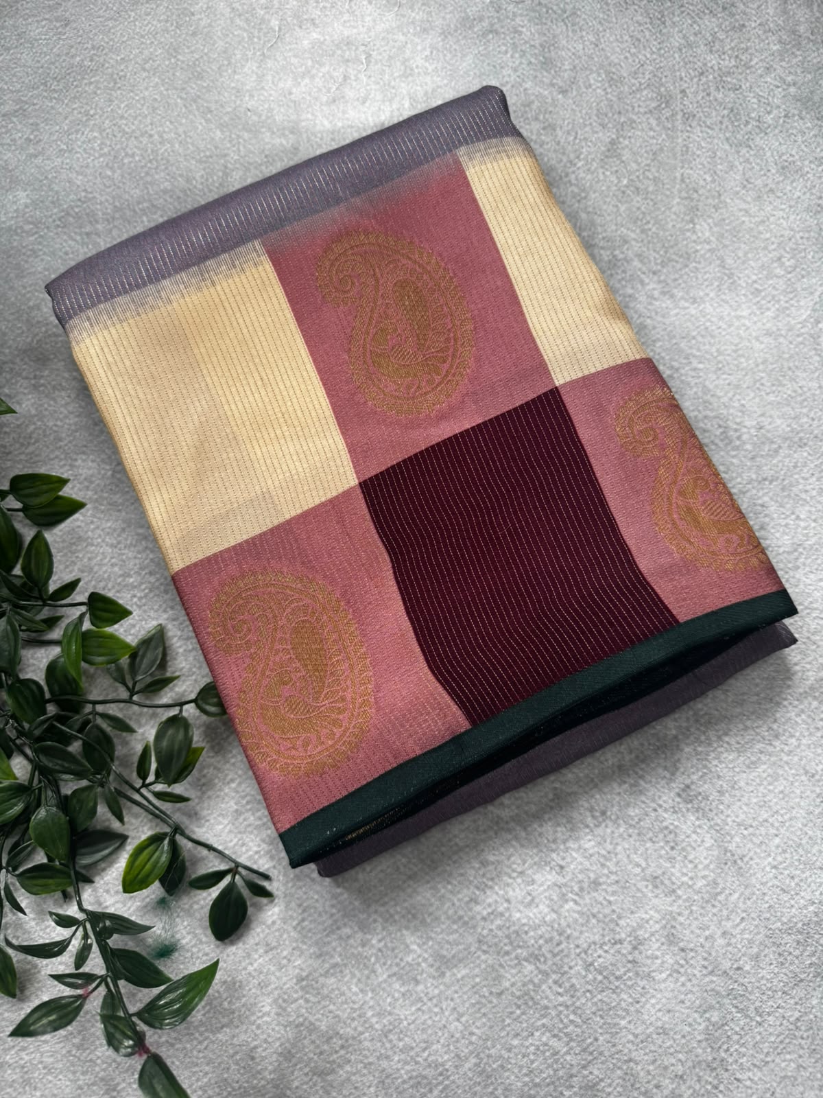 Lavender checks crepe 107 saree