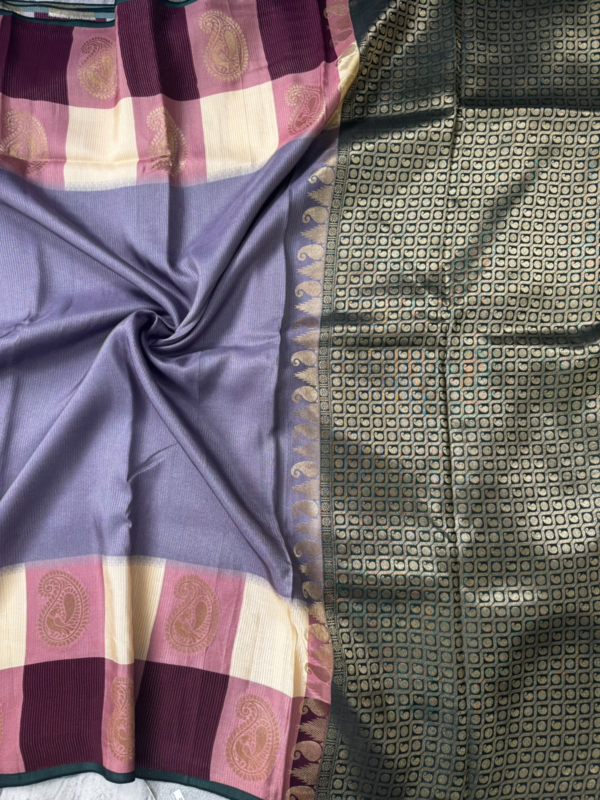 Lavender checks crepe 107 saree
