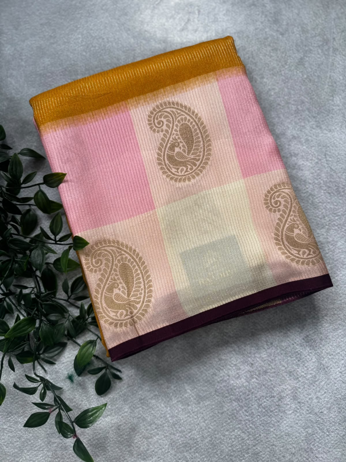 Mustard checks crepe 107 saree