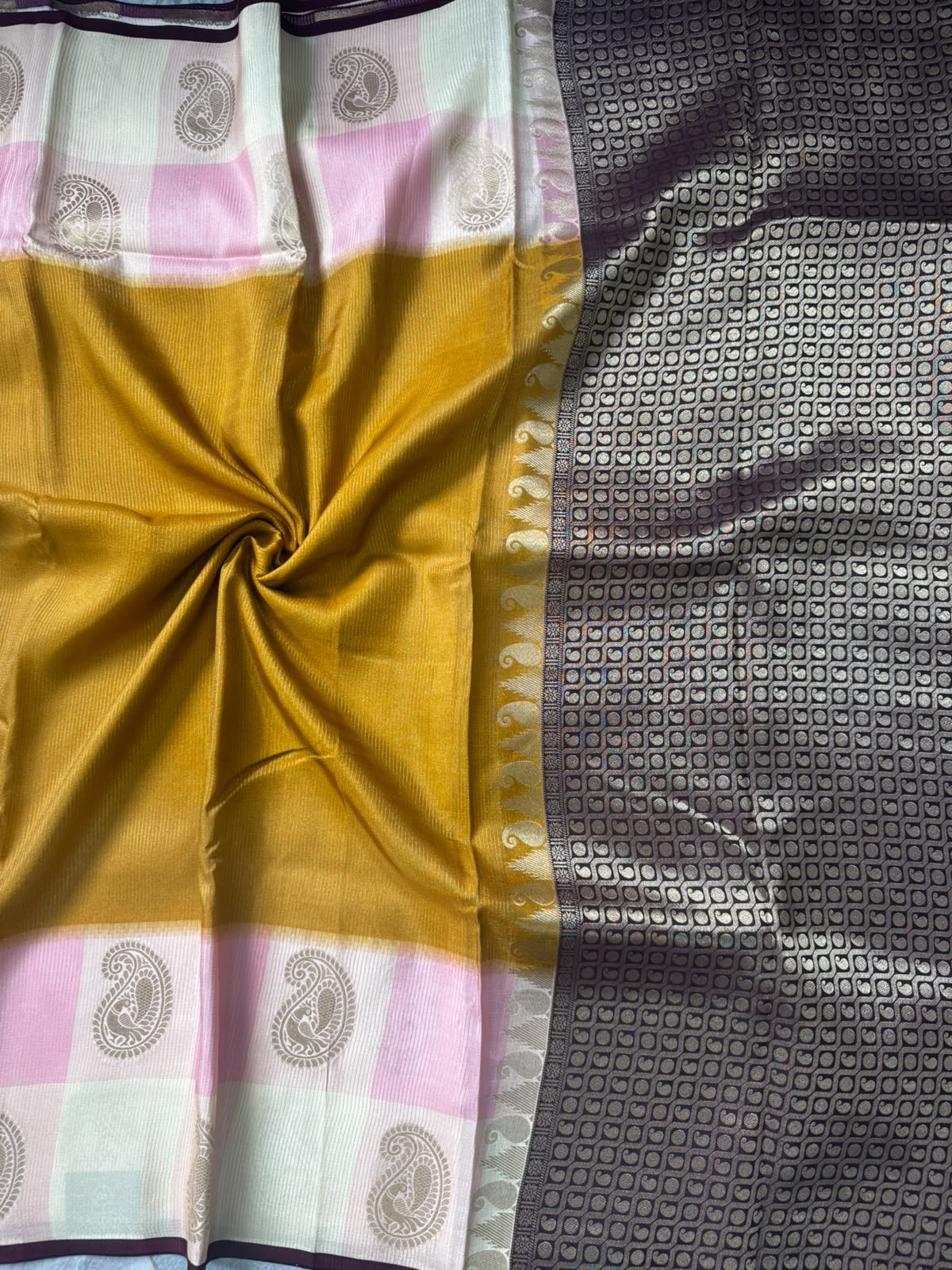 Mustard checks crepe 107 saree