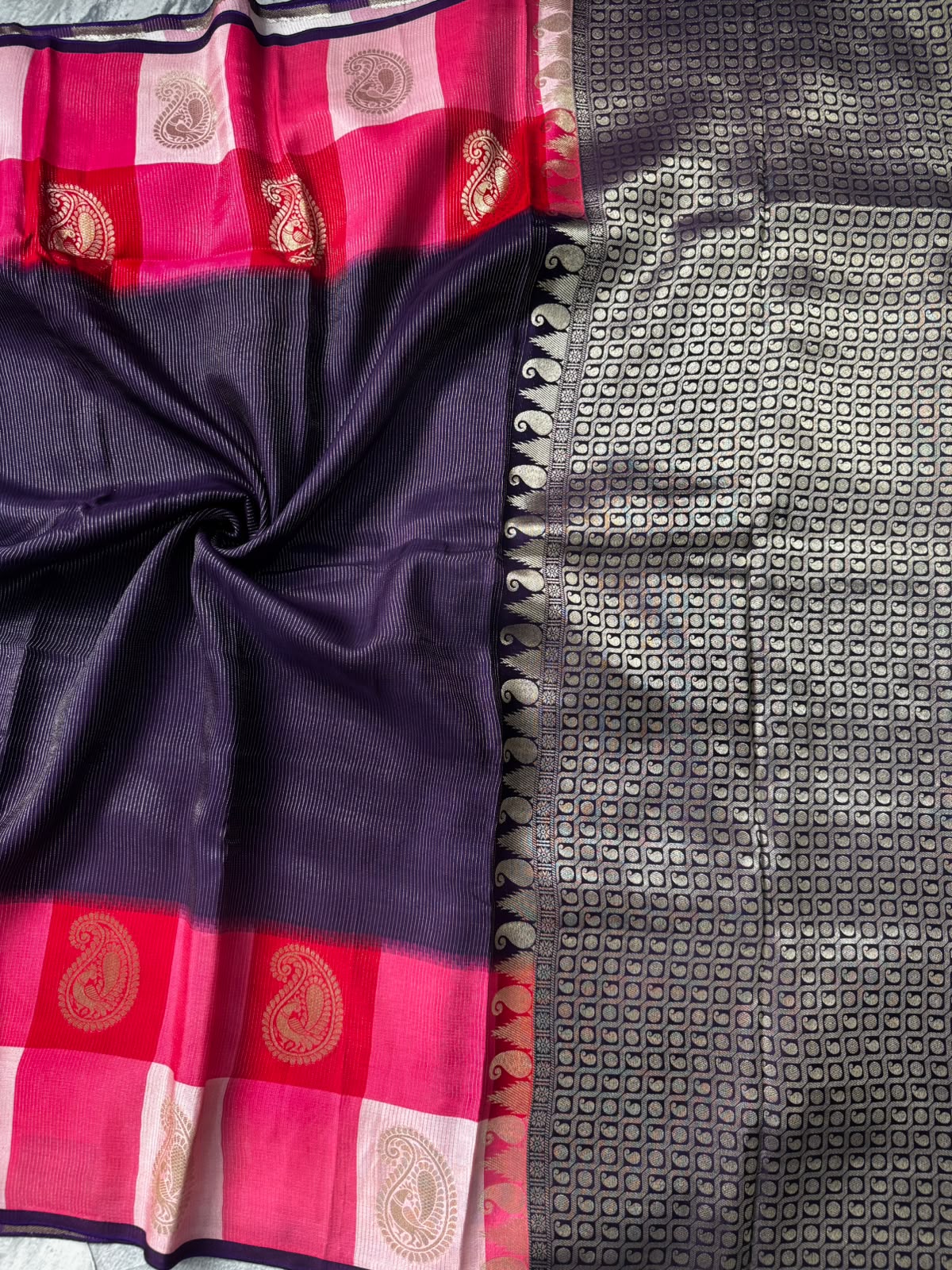 Purple checks crepe 107 saree