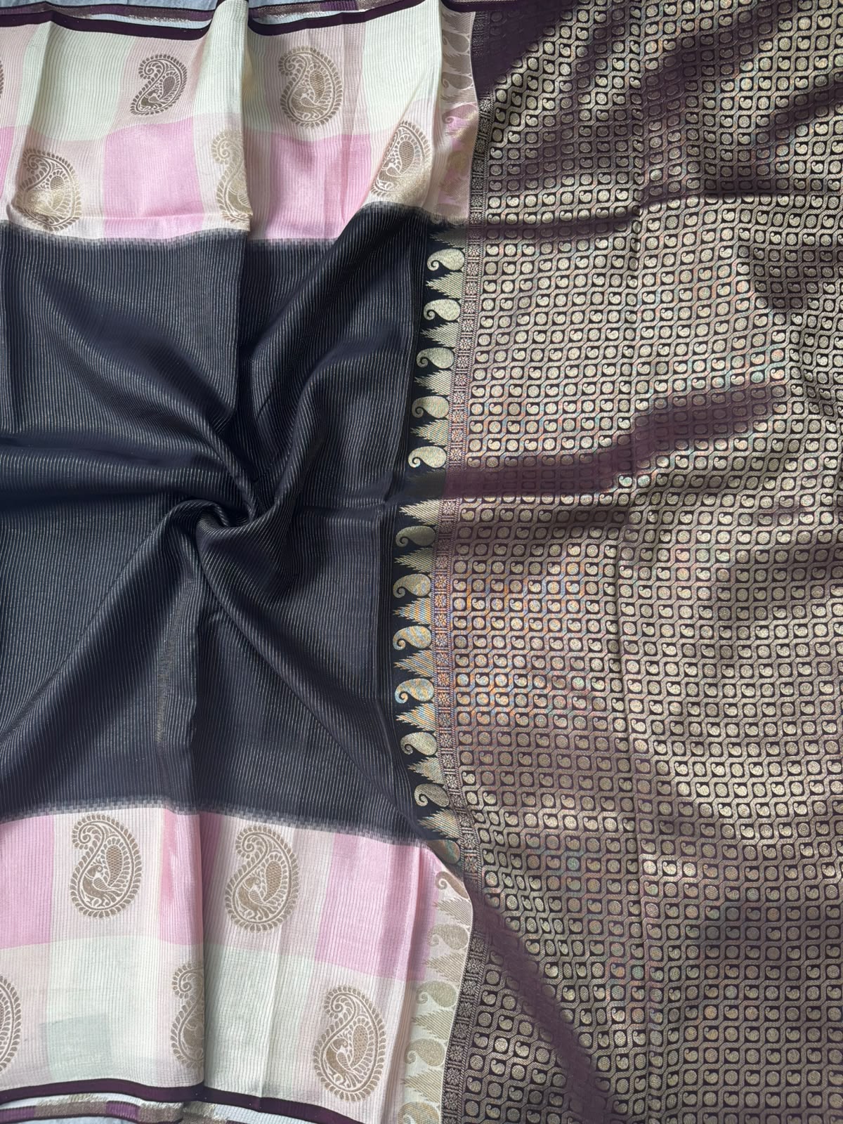 Black checks crepe 107 saree