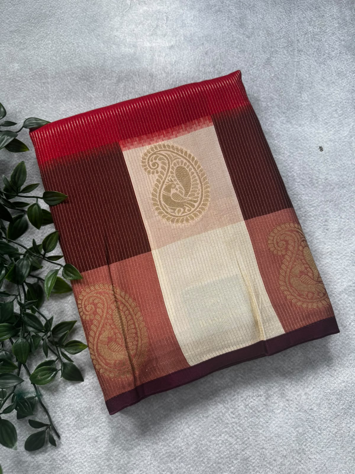 Maroon checks crepe 107 saree