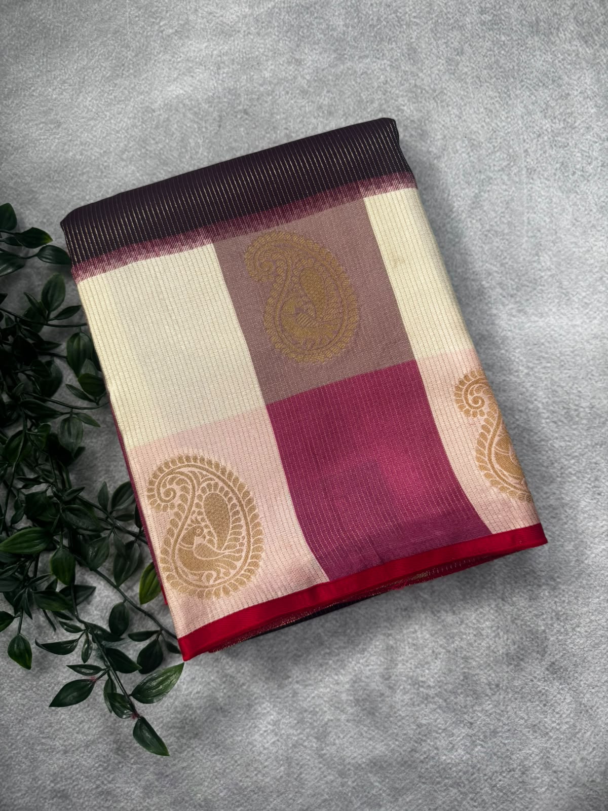 Wine checks crepe 107 saree