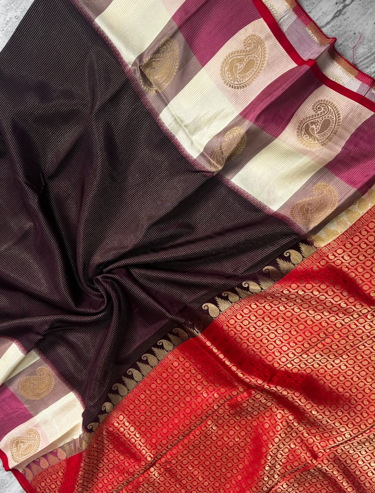 Wine checks crepe 107 saree