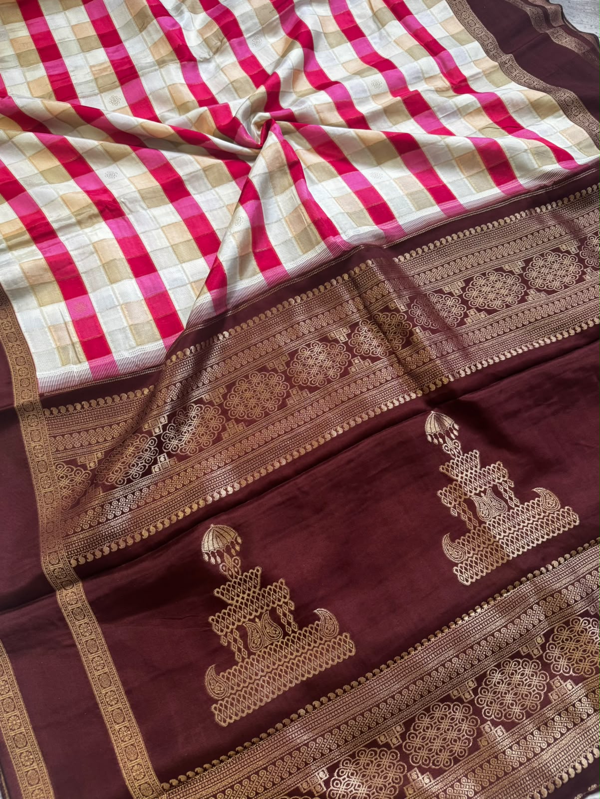 Brown checks crepe 107 saree