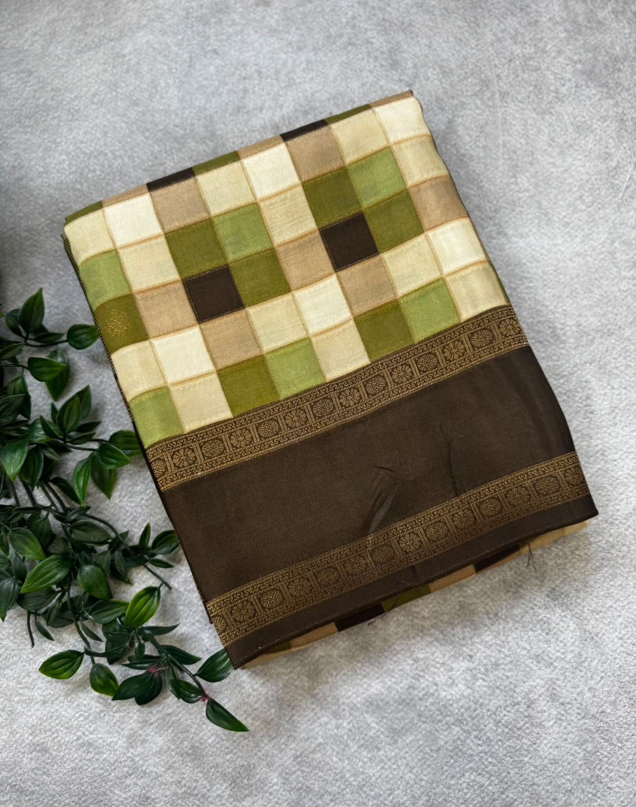 Olive checks crepe 107 saree