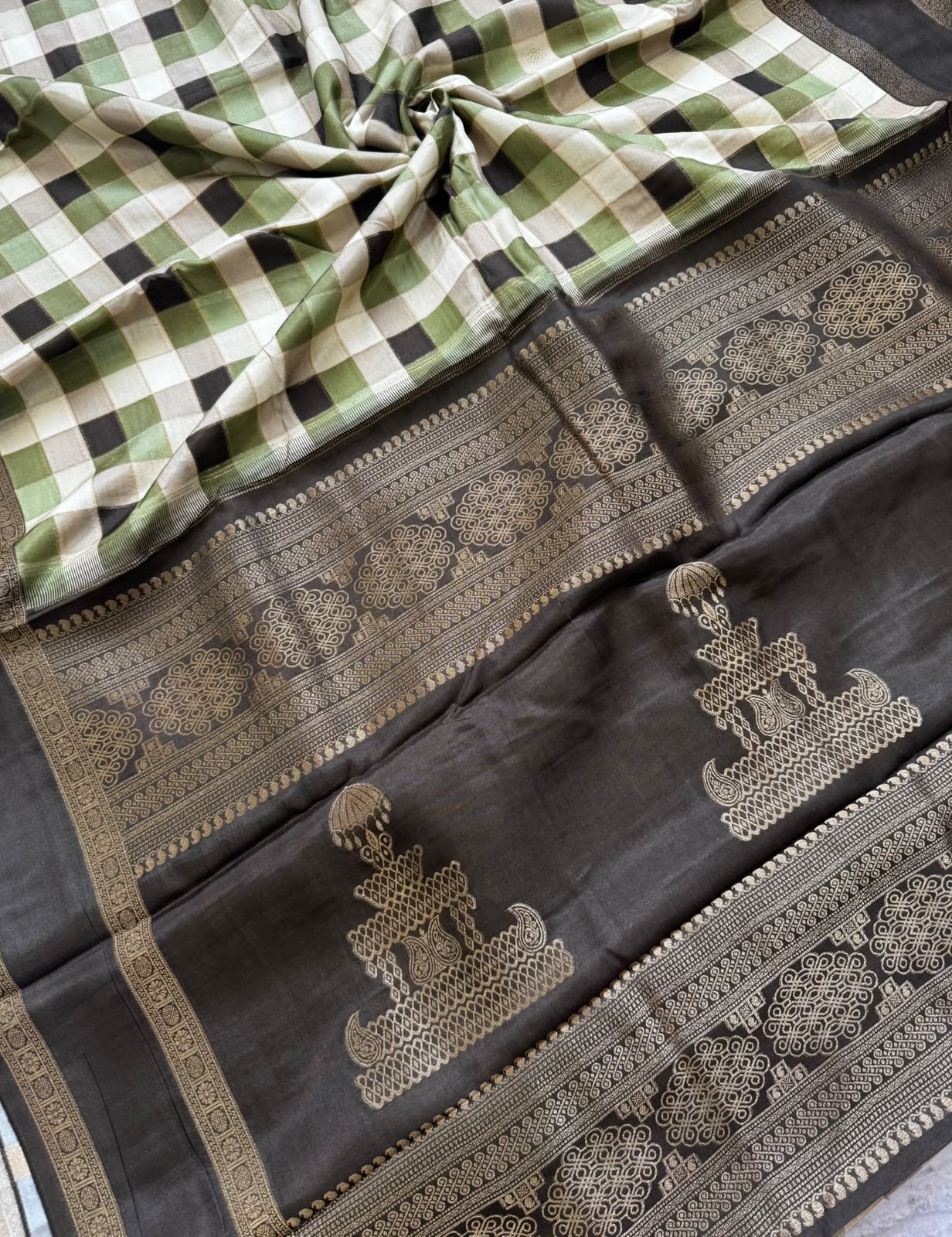 Olive checks crepe 107 saree
