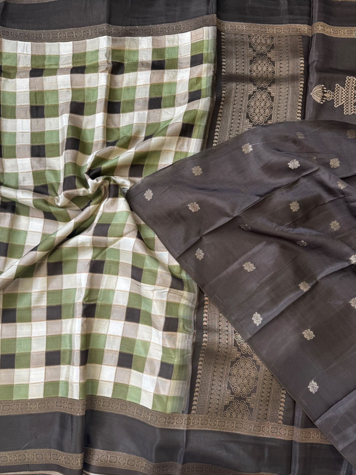 Olive checks crepe 107 saree