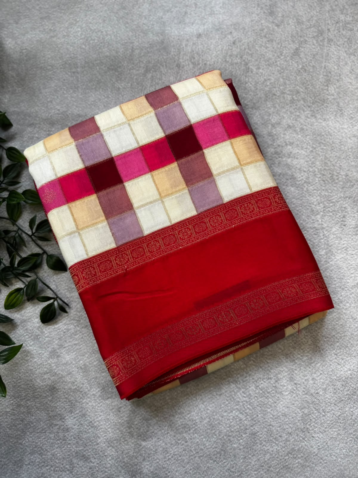 Pink checks crepe 107 saree