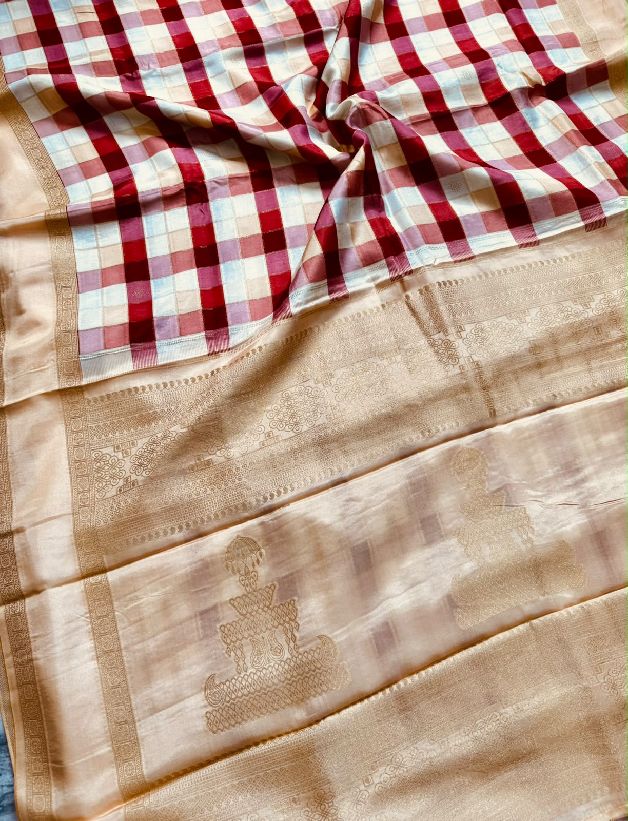 Cream checks crepe 107 saree