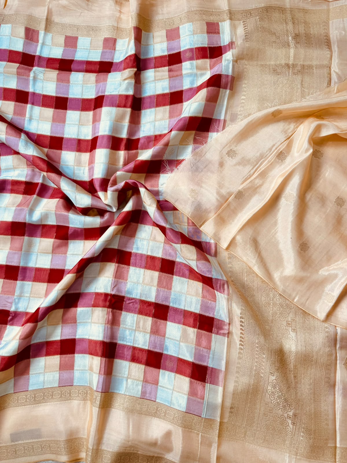 Cream checks crepe 107 saree