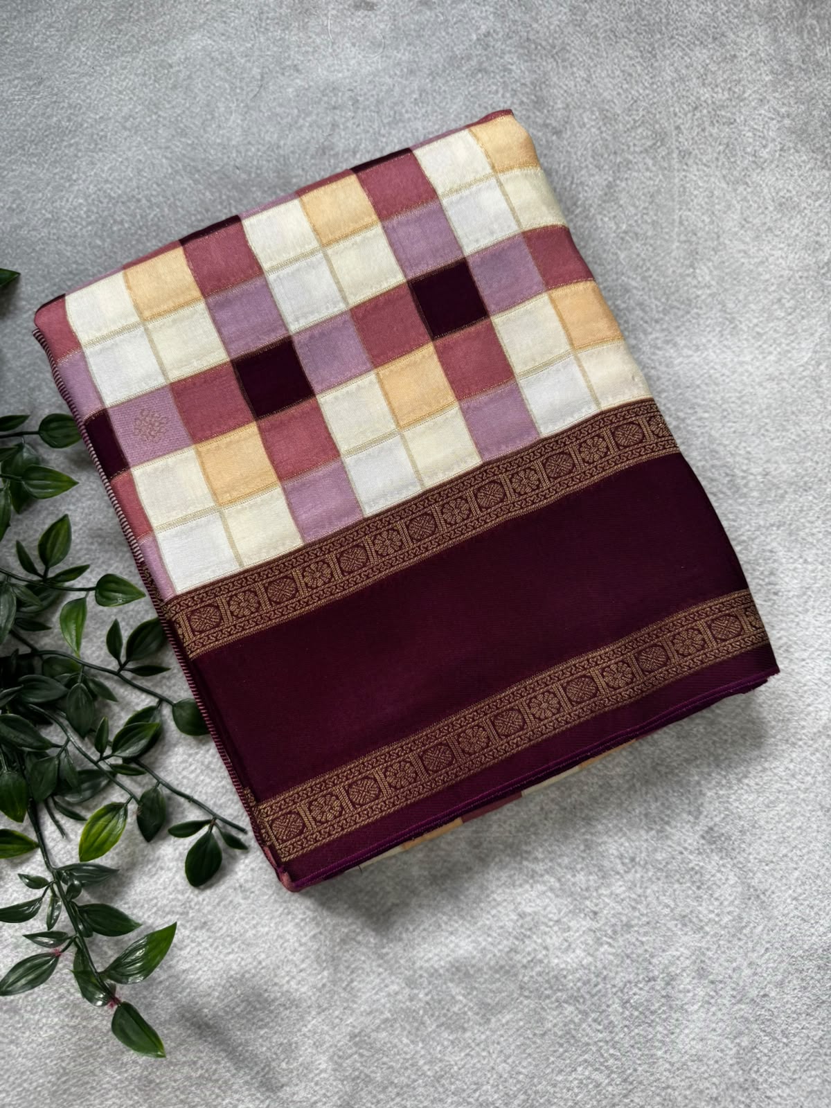 Wine checks crepe 107 saree