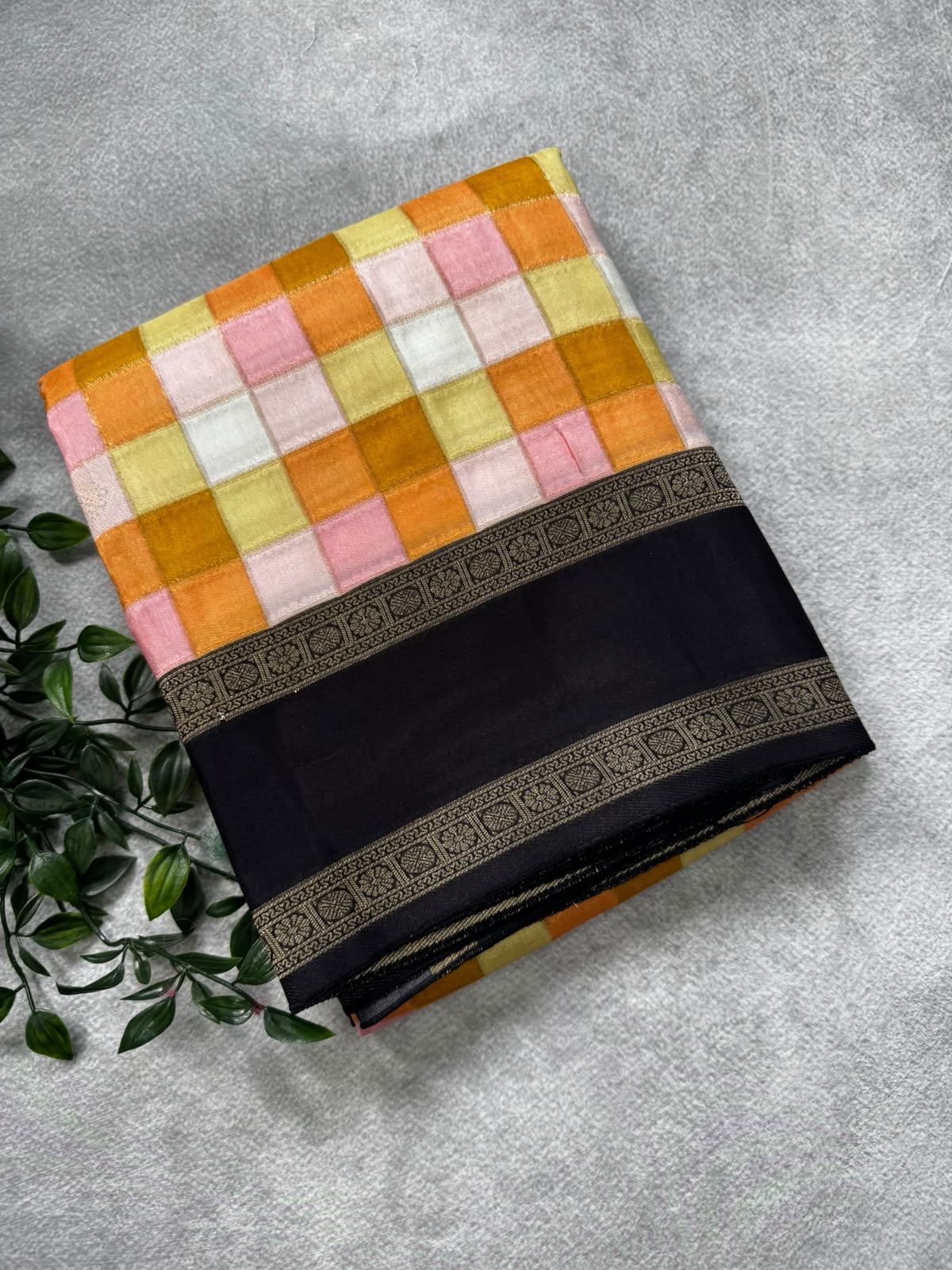 Black checks crepe 107 saree