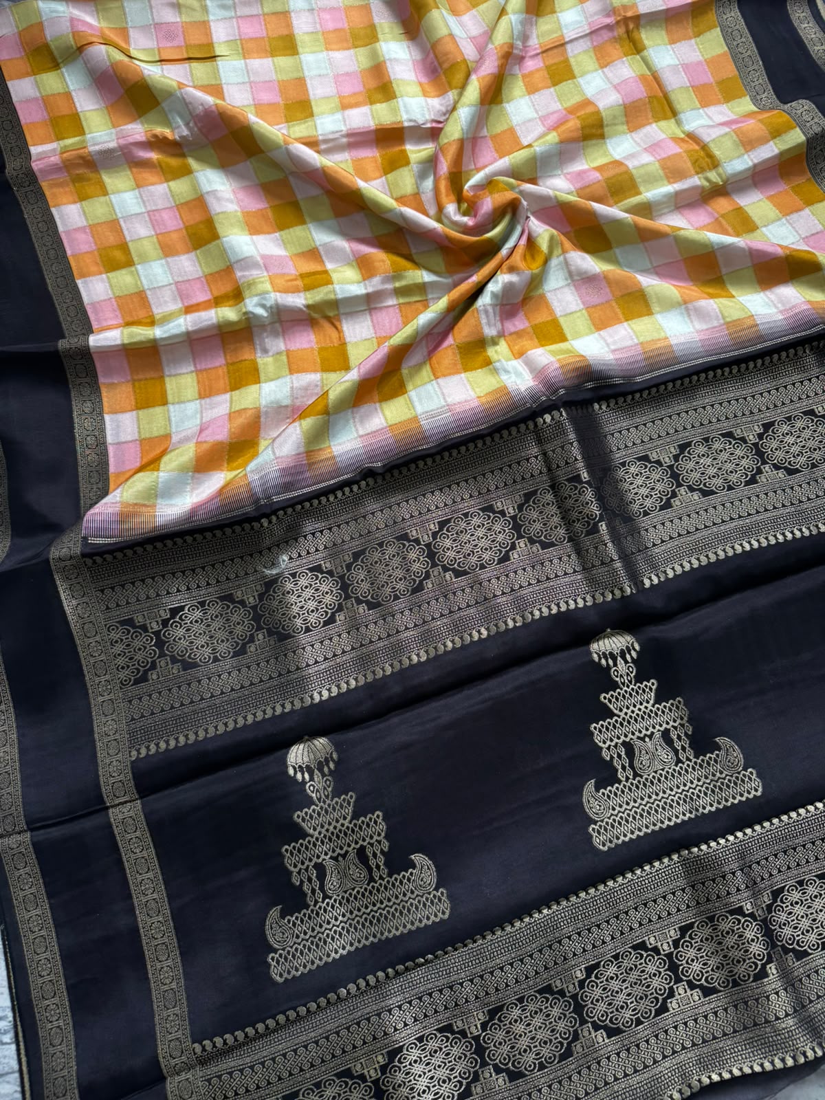 Black checks crepe 107 saree