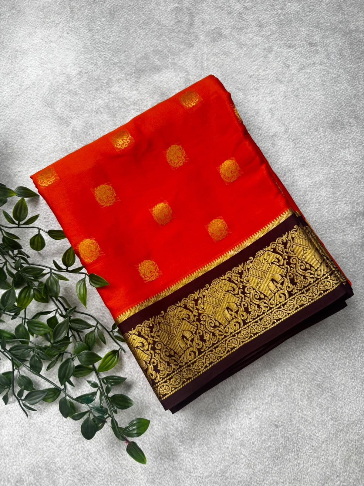 Rust small butta pure mysore crepe silk saree MS107