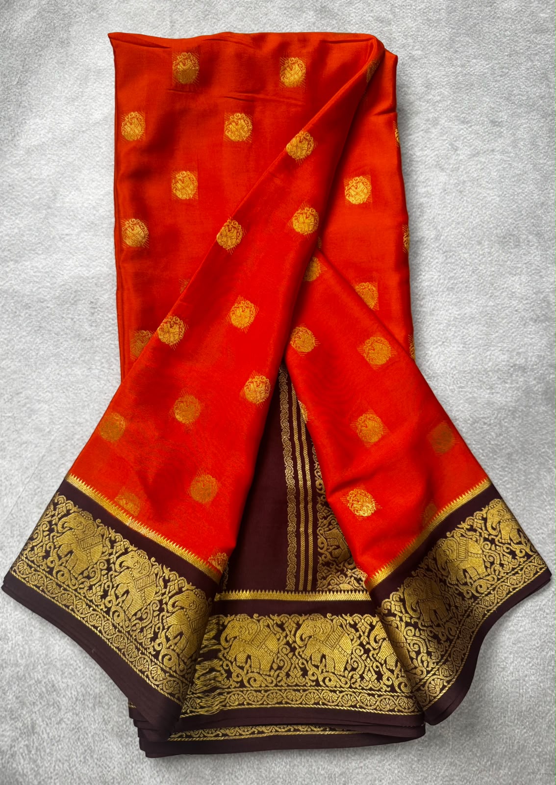Rust small butta pure mysore crepe silk saree MS107