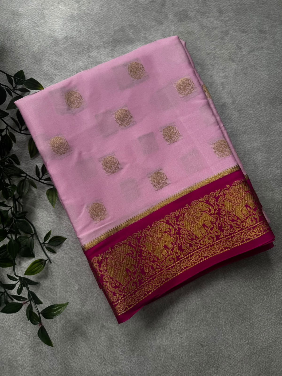 Baby pink small butta pure mysore crepe silk saree MS107