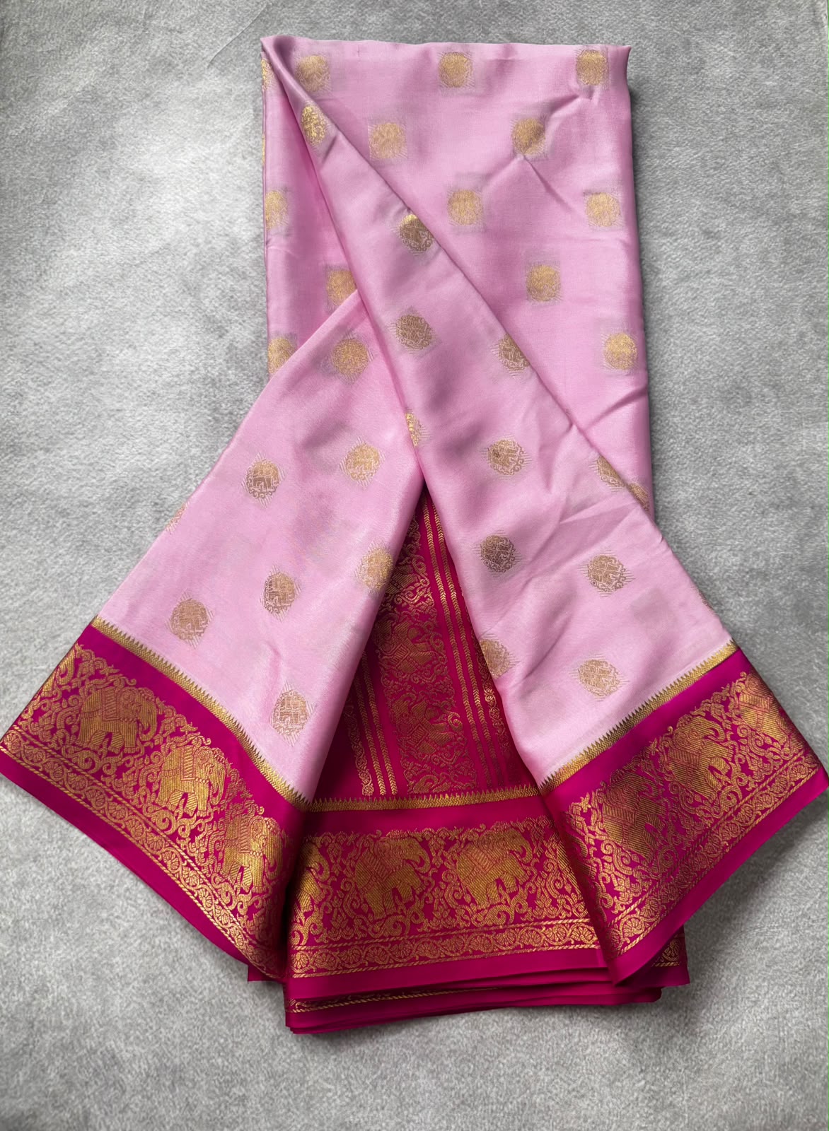 Baby pink small butta pure mysore crepe silk saree MS107