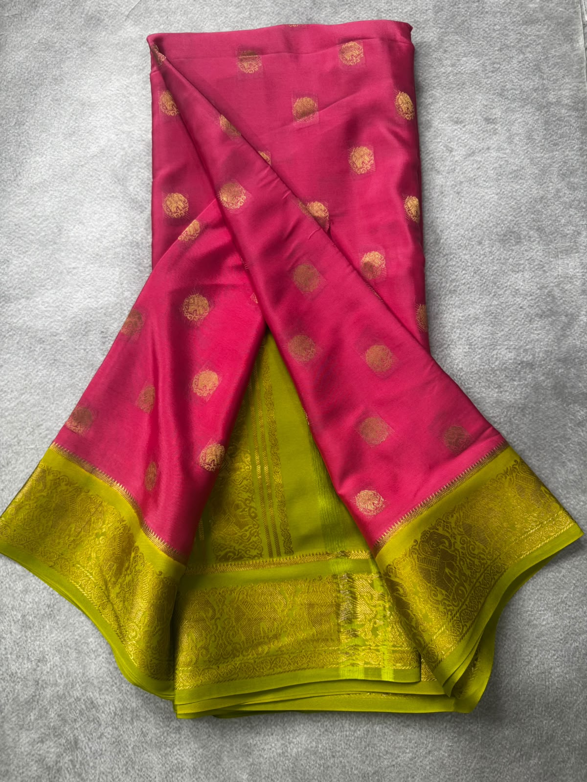 Pink small butta pure mysore crepe silk saree MS107