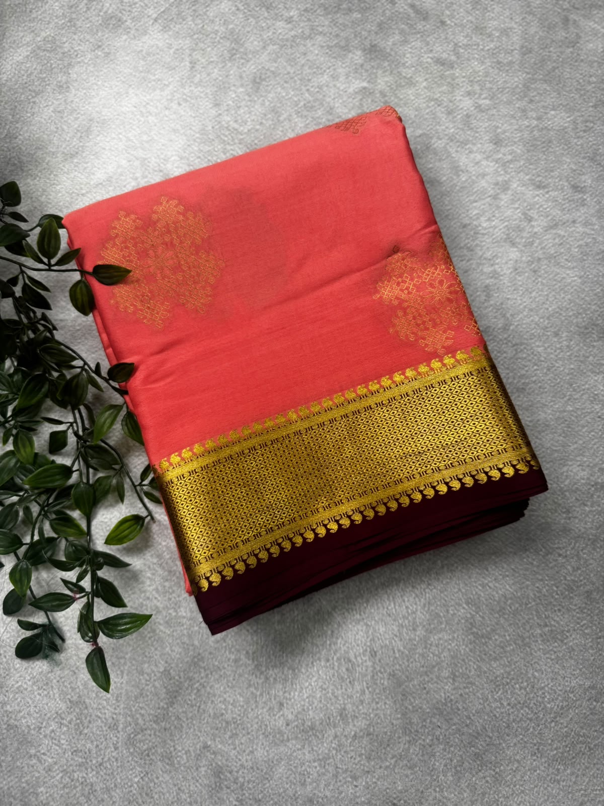 Peach pure mysore crepe silk saree MS107