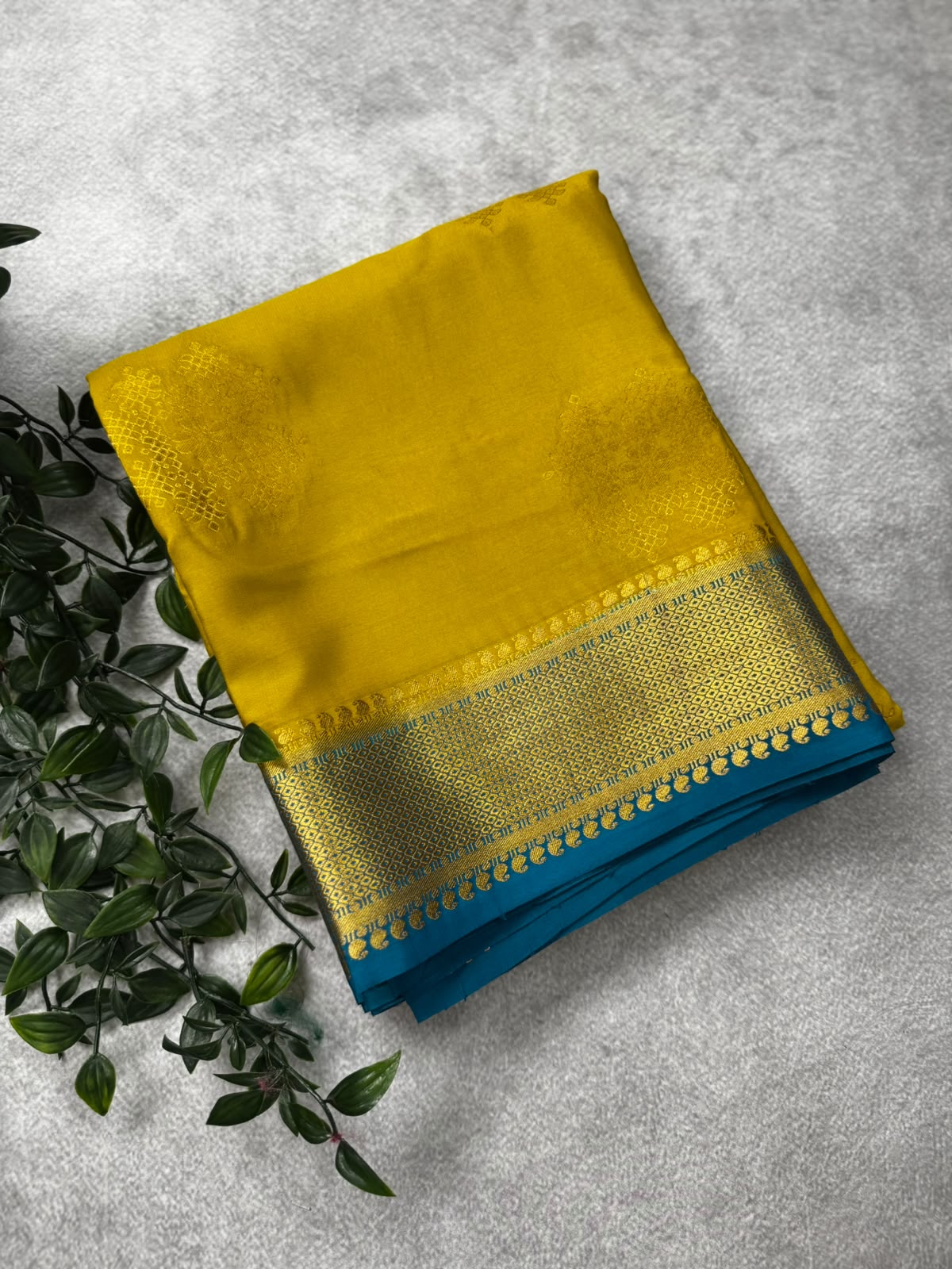 Mustard pure mysore crepe silk saree MS107