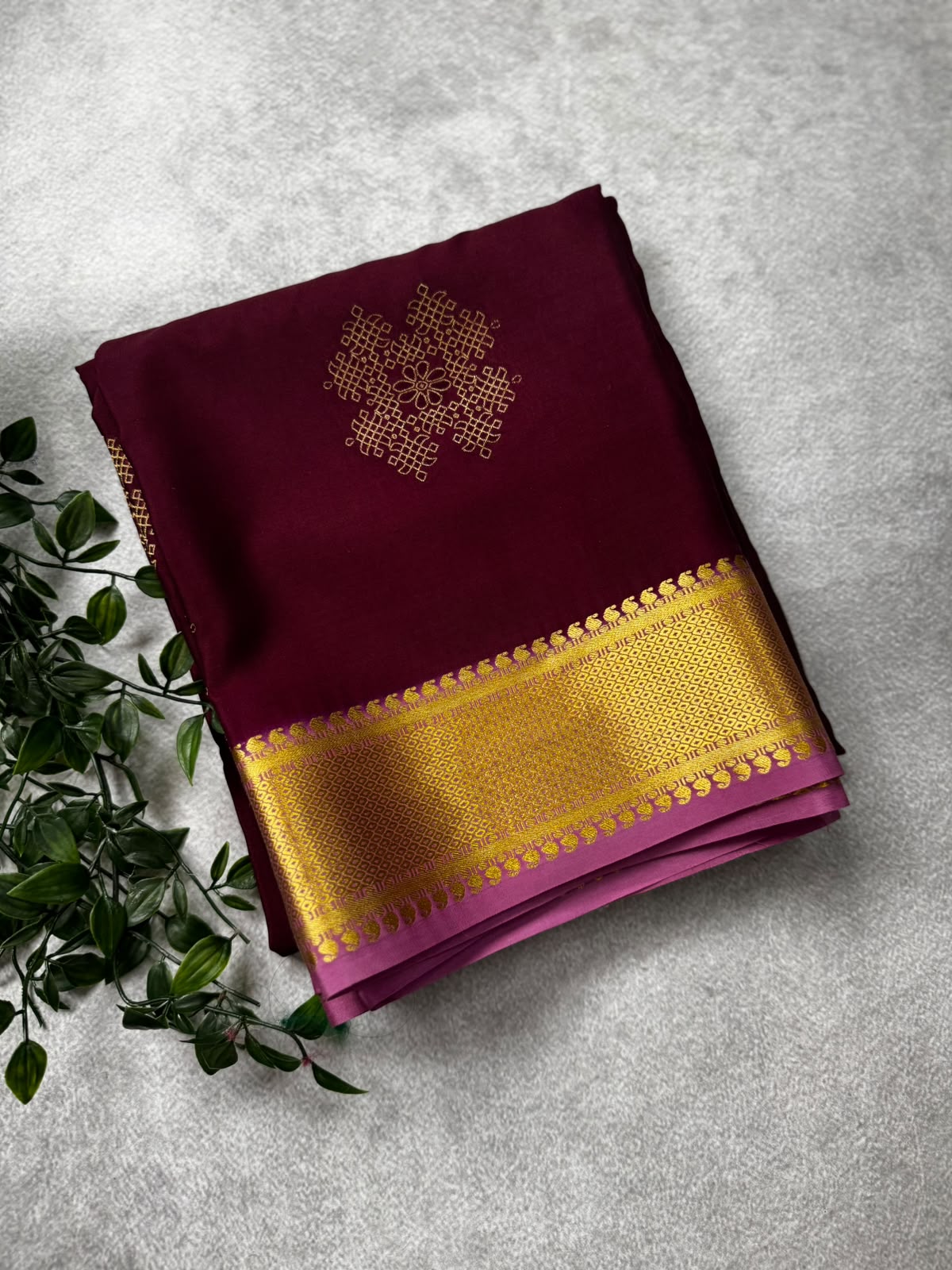 Wine pure mysore crepe silk saree MS107