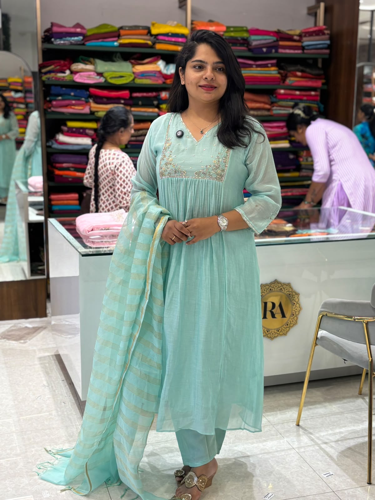 Sky Blue Mul Chanderi  Airline Kurtha 898